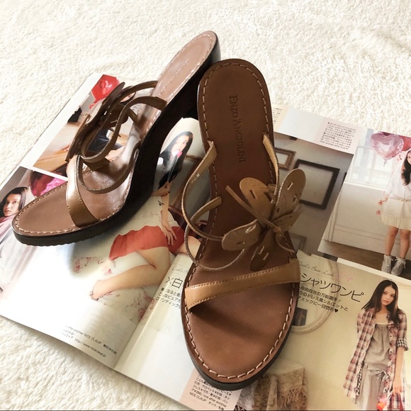 Enzo Angiolini Wooden heeled Tan strappy sandals - Picture 5 of 7
